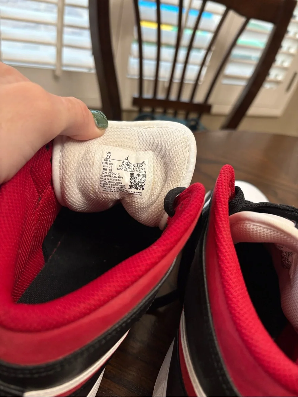 Nike Air Jordan Red Black White Mid-Top 7Y / Women’s 8.5 - Picture 7 of 7